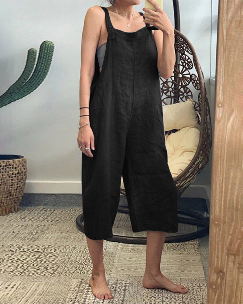 Adjustable Bib Overalls Casual Wide Leg Baggy Jumpsuit with Pockets