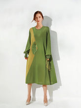 Round Neck Loose Slim Color Matching Midi Dress