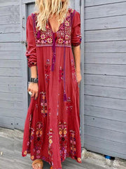 Fashionable Floral printed patchwork maxi dresses