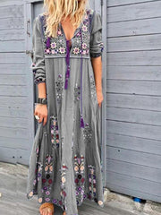 Fashionable Floral printed patchwork maxi dresses