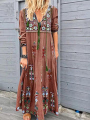 Fashionable Floral printed patchwork maxi dresses