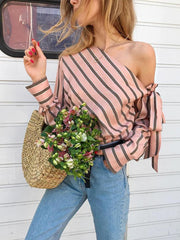 Shoulder slope Bowknot Long sleeve Blouses