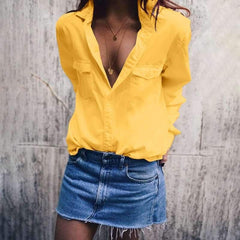 Fashion Sexy Pure Lapel Long sleeve Blouses