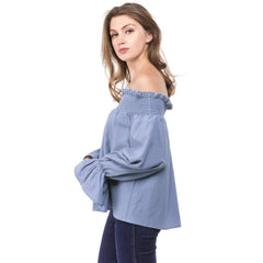 Fashion Stripe Off shoulder Falbala T-Shirts