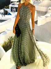 Sleeveless Vintage Wave Point Printed Maxi Dresses