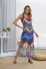 Sleeveless Floral Tassels Beach Maxi Dresses