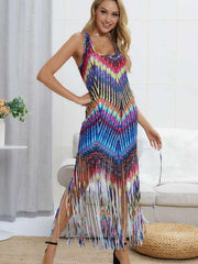 Sleeveless Floral Tassels Beach Maxi Dresses