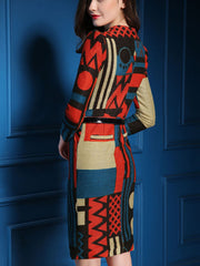 Fashion Wool Knitted with Irregular Printed Bodycon Dress