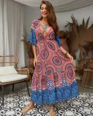 Fashion V neck Half sleeve Lacing Maxi Dresses