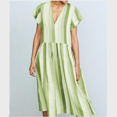 Fashion V-neck Colorful Striped Maxi Dresses