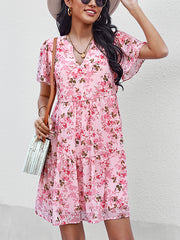 Temperament Fashion Print V Neck Mini Dress