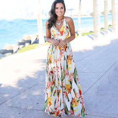 Fashion V neck Backless Vest Maxi Dresses