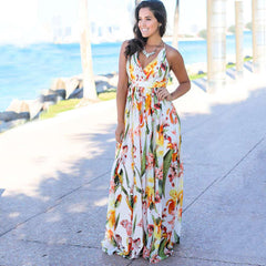 Fashion V neck Backless Vest Maxi Dresses