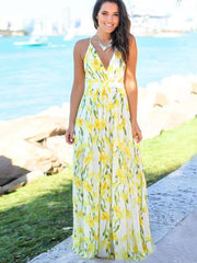 Fashion V neck Backless Vest Maxi Dresses