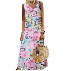 Fashion V neck Print Maxi Dresses