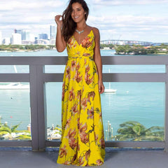 Fashion V neck Backless Vest Maxi Dresses
