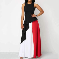 Fashion Sexy Gored Round neck Sleeveless Maxi Dresses