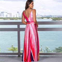 Fashion V neck Backless Vest Maxi Dresses