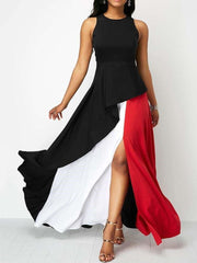 Fashion Sexy Gored Round neck Sleeveless Maxi Dresses