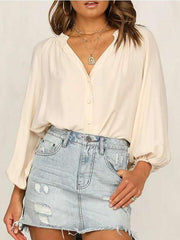 Fashion V neck Puff sleeve Blouses