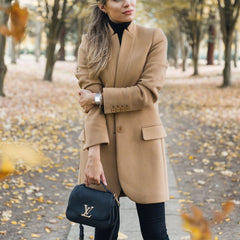 Solid Color Stand-Up Collar Pocket Woman Coat