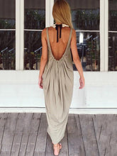 Solid Color Backless Maxi Dress