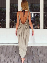 Solid Color Backless Maxi Dress