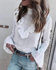 Fashion Sexy High collar Long sleeve Falbala Blouses