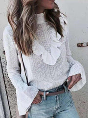 Fashion Sexy High collar Long sleeve Falbala Blouses