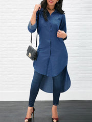 Small Lapels Three quarter sleeve Plain Casual Blouses
