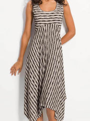 Sleeveless Women Round Neck Stripe Maxi Dresses