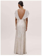 Fashion V neck Short sleeve Paillette Evening Dresses