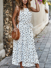 Polka Dot Loose Printed Halter Neck Sleeveless Midi Dress