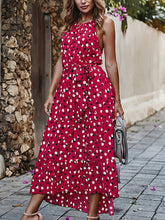 Polka Dot Loose Printed Halter Neck Sleeveless Midi Dress