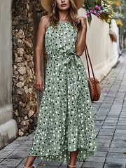 Polka Dot Loose Printed Halter Neck Sleeveless Midi Dress
