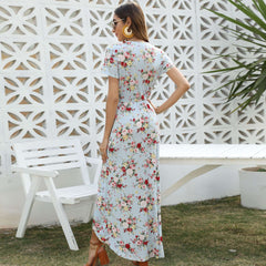 Fashion V neck Print Short sleeve Maxi Dresses