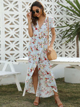 Fashion V neck Print Short sleeve Maxi Dresses