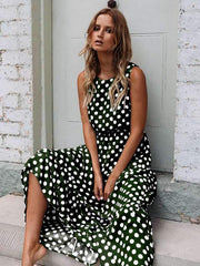 Fashion Sleeve less Woman Pot Printed Coffee Maxi Dresses