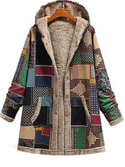 Plus Size Colorblock Long Sleeve Fleece Liner Hoodie Coat, Women's Plus Plush Button Up Coat