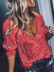 Fashion Women Deep V Neck Printed Summer Blouses