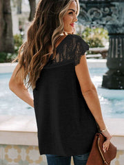 Fashion V neck Short sleeve Lace T-Shirts