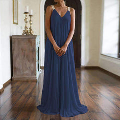 Fashion V neck Vest Chiffon Maxi Dresses