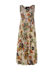 Sleeveless round neck vintage floral printed maxi dresses