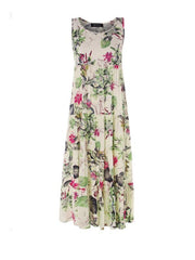 Sleeveless round neck vintage floral printed maxi dresses