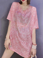 Short-Sleeved Print Hot Diamond Loose T-Shirt