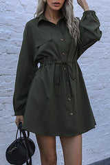 Fashion Street Solid Patchwork Turndown Collar A Line Dresses Skater Dresses