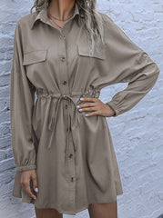 Fashion Street Solid Patchwork Turndown Collar A Line Dresses Skater Dresses