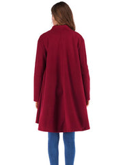 Solid Color Stand-Up Collar Worsted Pocket Woman Coat
