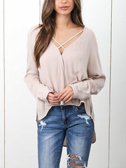 Fashion Sexy V-Neck Long Sleeved Chiffon Medium Long Blouses