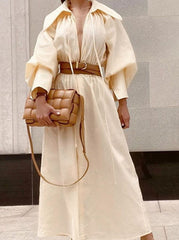 Fashion Street Solid Turndown Collar Princess Dresses